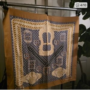 Hermes Brown and Gold Decorative Scarf
